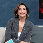 Courtney Mazza’s gray embellished blazer on Access Hollywood