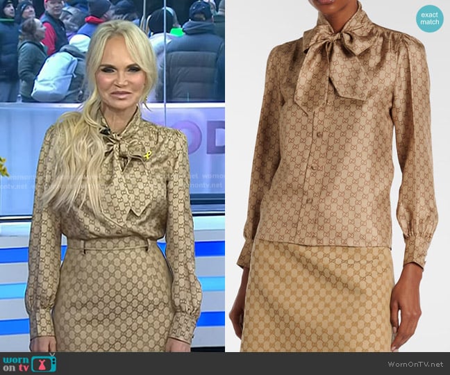 Gucci GG Tie-neck Printed Silk Twill Blouse worn by Kristin Chenoweth on Today