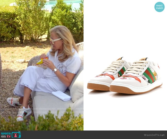 Gucci Sepang Flora Faded Canvas Web Screener Sneakers worn by Sutton Stracke on The Real Housewives of Beverly Hills