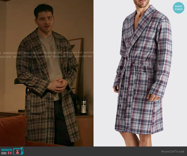 Hanro Men's Thilo Plaid Cotton Robe worn by Evan Buckley (Oliver Stark) on 9-1-1
