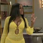 Hayley’s yellow crochet cover up dress on Beyond the Gates