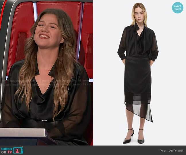 Helmut Lang Scarf Shirt Dress worn by Kelly Clarkson on The Voice