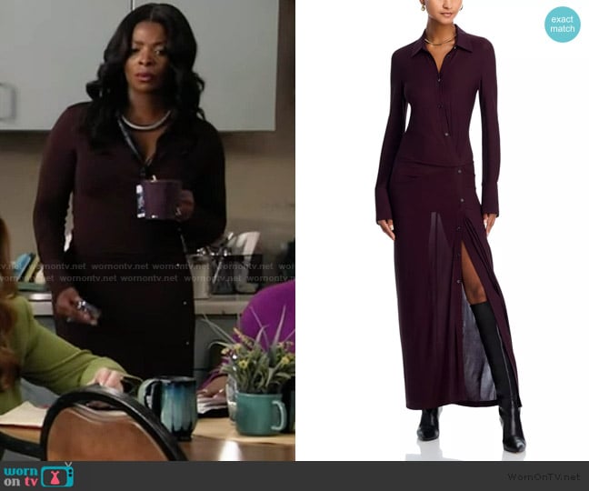 Ava’s burgundy shirtdress on Abbott Elementary Ava’s burgundy shirtdress on Abbott Elementary