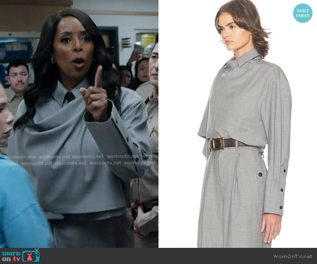 Helsa The Left Bank Layered Shirt in Grey Melange worn by Gabby Vaughn (Tasha Smith) on 9-1-1