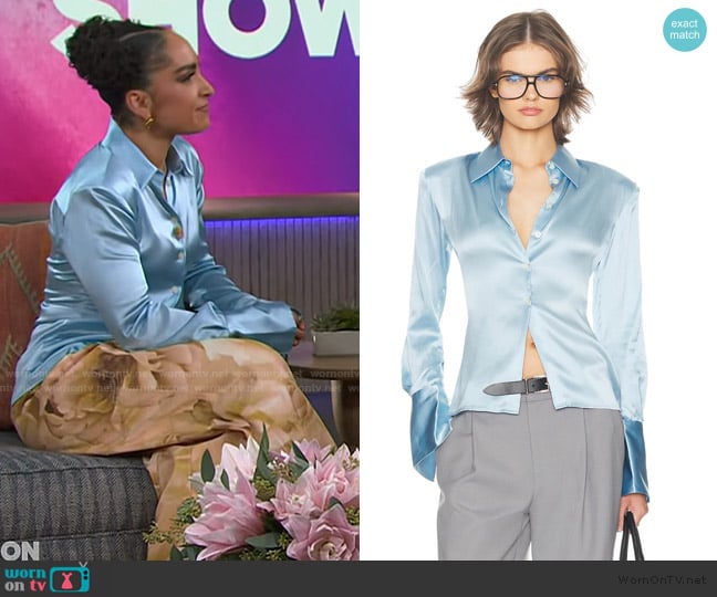 Helsa The Silk Charmeuse Shirt worn by Robin Arzon on The Kelly Clarkson Show