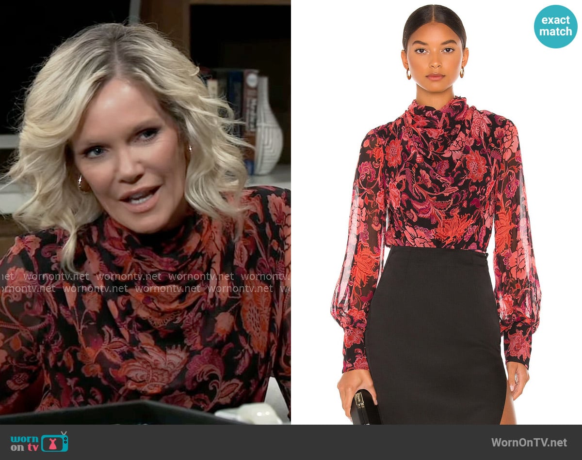 Hemant and Nandita Crimson Bodysuit worn by Ava Jerome (Maura West) on General Hospital