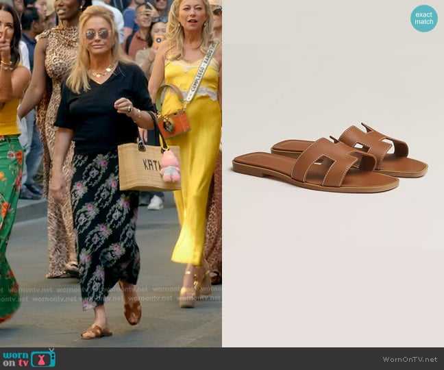Hermes Oran sandal worn by Kathy Hilton on The Real Housewives of Beverly Hills