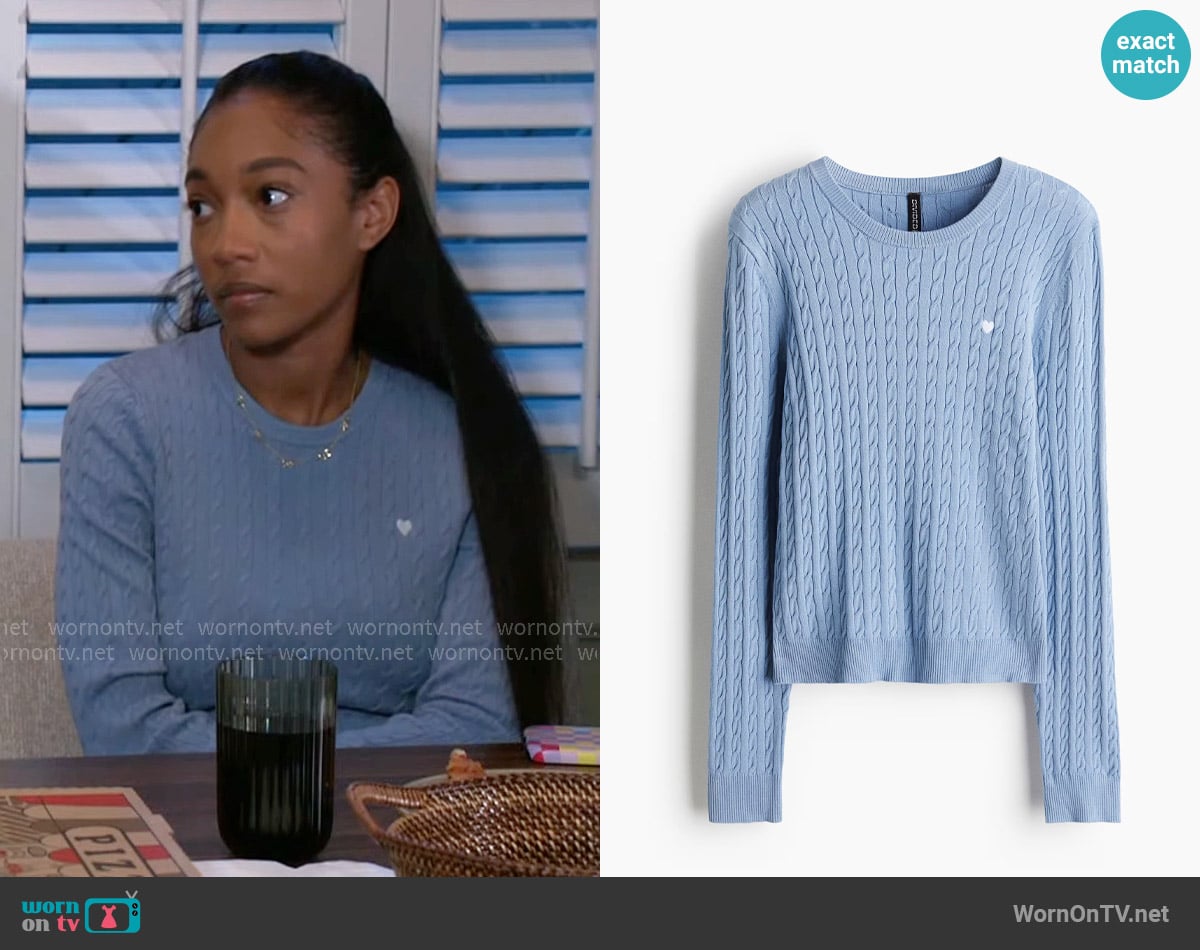 H&M Cable-Knit Sweater worn by Samantha Richardson (Najah Jackson) on Beyond the Gates