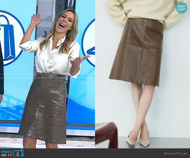 H&M Coated Skirt in Dark taupe worn by Sarah Eggenberger on Today
