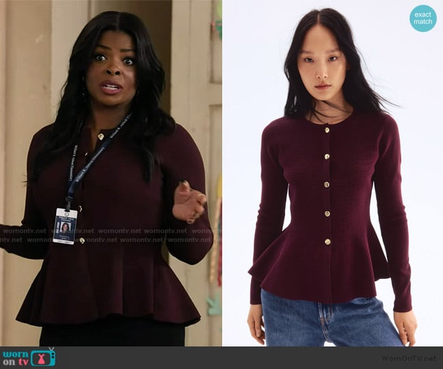 H&M Peplum Cardigan worn by Ava Coleman (Janelle James) on Abbott Elementary