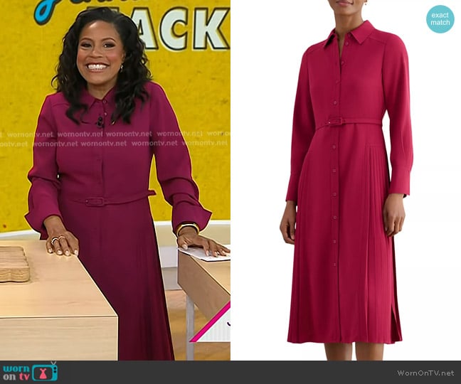Hobbs Ginny Pleated Skirt Shirt Dress in Beetroot Pink worn by Sheinelle Jones on Today