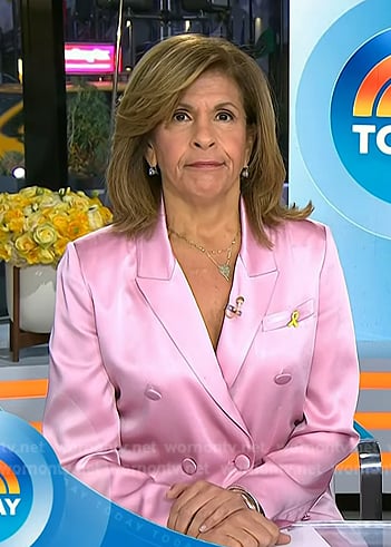 Hoda’s pink double breasted satin blazer on Today