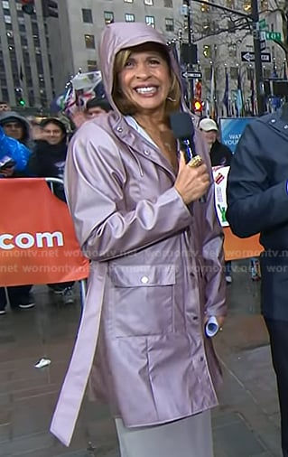 Hoda's pink hooded rain coat on Today