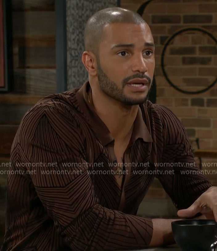 Holden's brown mixed stripe shirt on The Young and the Restless