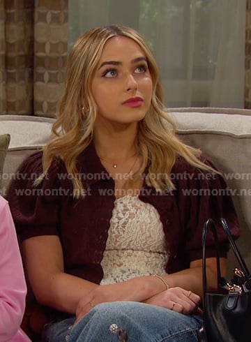Holly’s brown cropped short sleeve cardigan on Days of our Lives