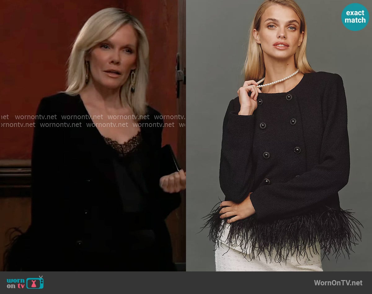 Hutch Malina Faux-Feather Trim Tweed Jacket worn by Ava Jerome (Maura West) on General Hospital