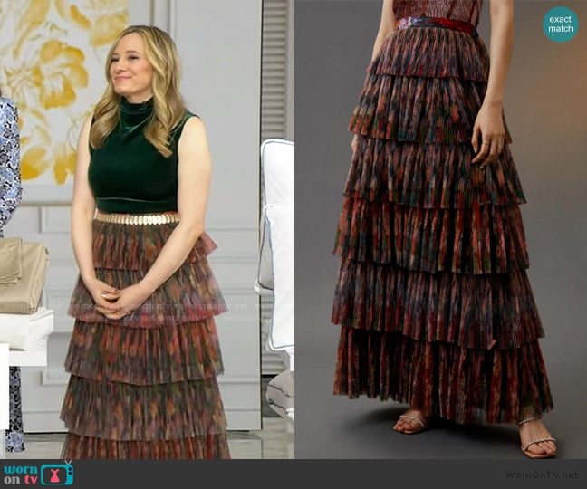 Hutch Pleated Tiered Maxi Skirt worn by Lexie Sach on Good Morning America