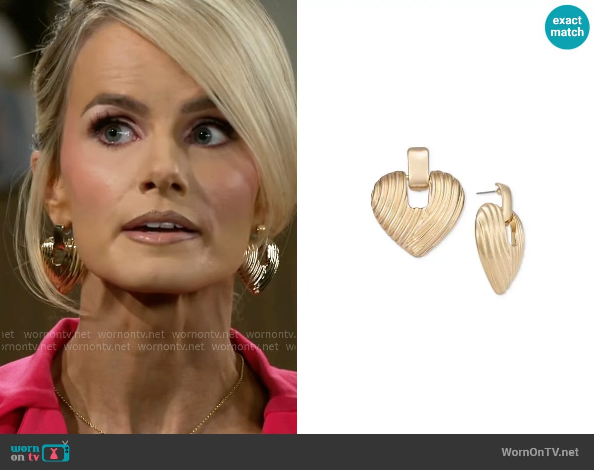 INC International Concepts Gold-tone Ribbed Heart Earrings worn by Vanessa McBride (Lauren Buglioli) on Beyond the Gates