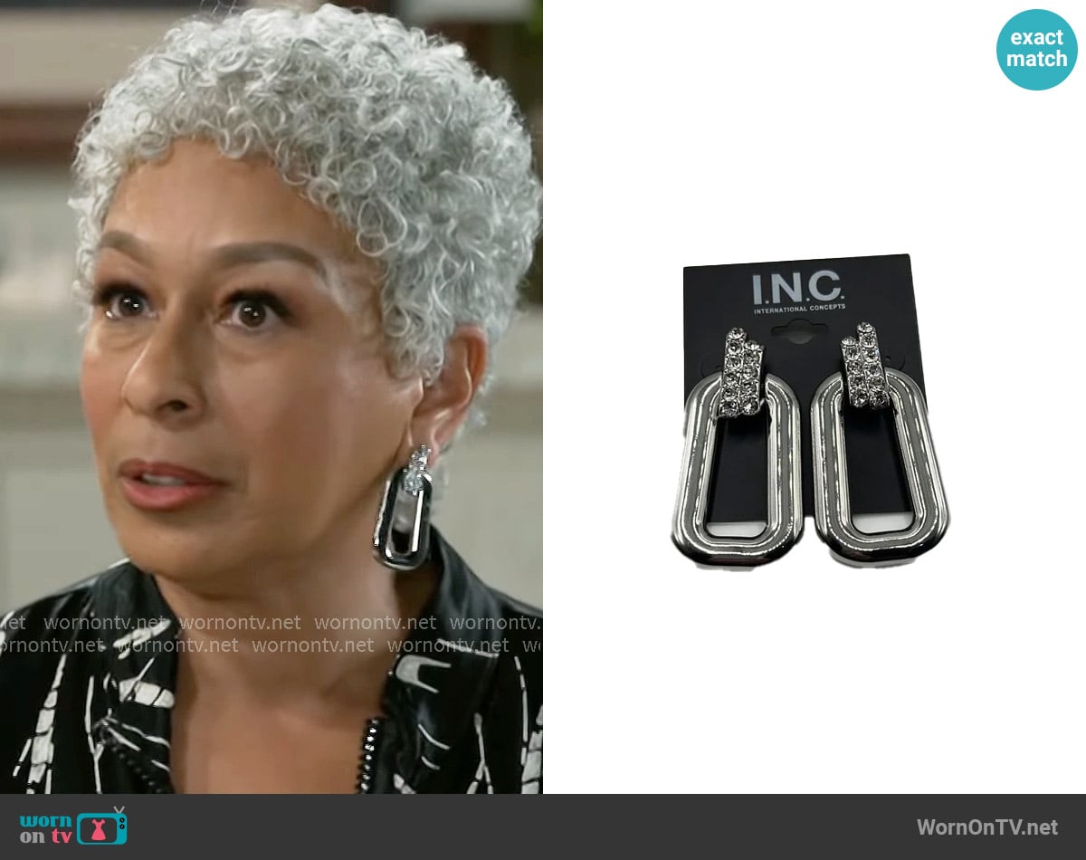INC International Concepts Pave Oval Link Drop Earrings worn by Anita Dupree (Tamara Tunie) on Beyond the Gates