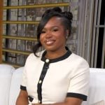 Shaina Rainford’s ivroy contrast trim jacket and pants on Good Morning America