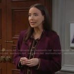 Ivy’s printed button front dress and purple jacket on The Bold and the Beautiful