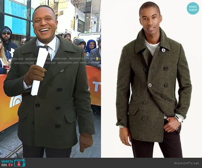 J. Crew Dock Peacoat With Thinsulate® in Green worn by Craig Melvin on Today