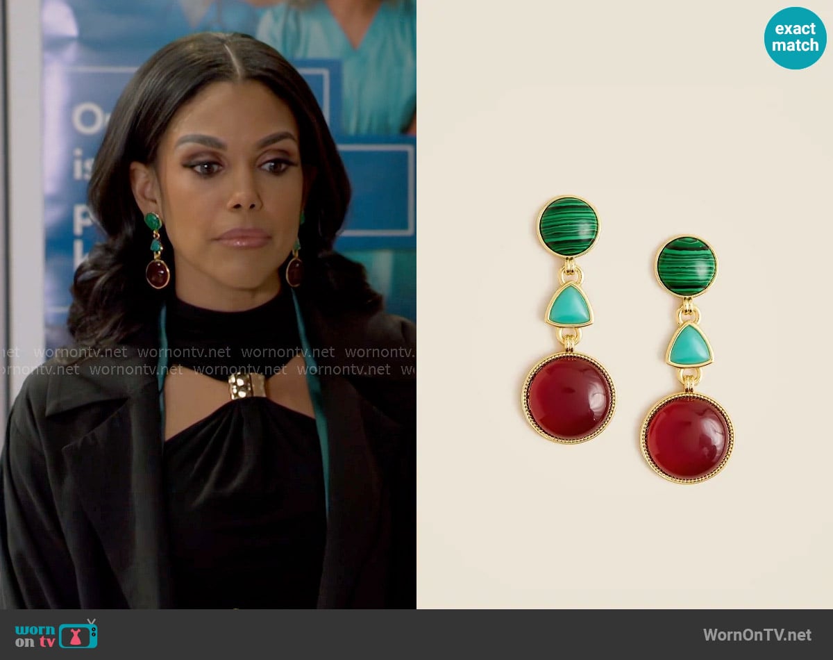 J. Crew Geometric stone drop earrings worn by Dani Dupree (Karla Mosley) on Beyond the Gates