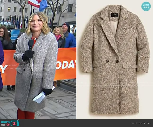 J. Crew Relaxed Topcoat in Italian brushed wool blend Mushroom worn by Jenna Bush Hager on Today
