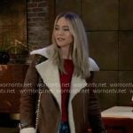 Jacinda’s brown faux leather jacket with shearling trim on General Hospital