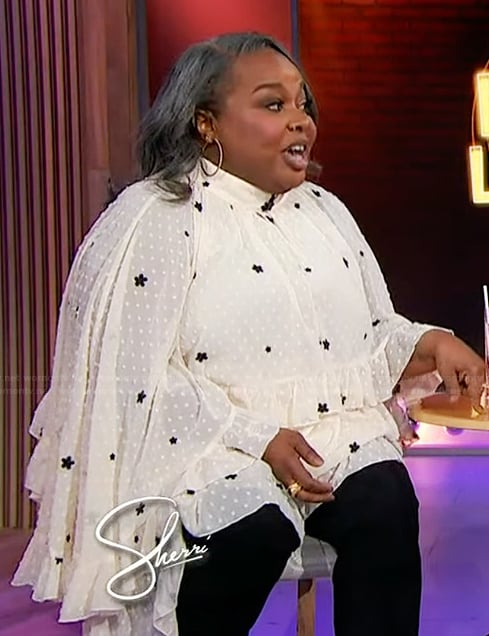 Jackie Fabulous's white sheer ruffle dress on Sherri
