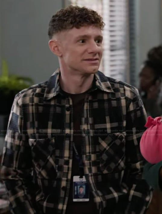 Jacob’s black check print shirt on Abbott Elementary