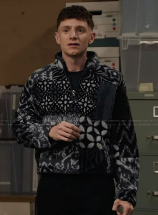 Jacob’s blue fleece sweater on Abbott Elementary