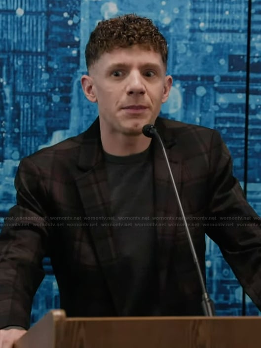 Jacob's brown plaid blazer on Abbott Elementary