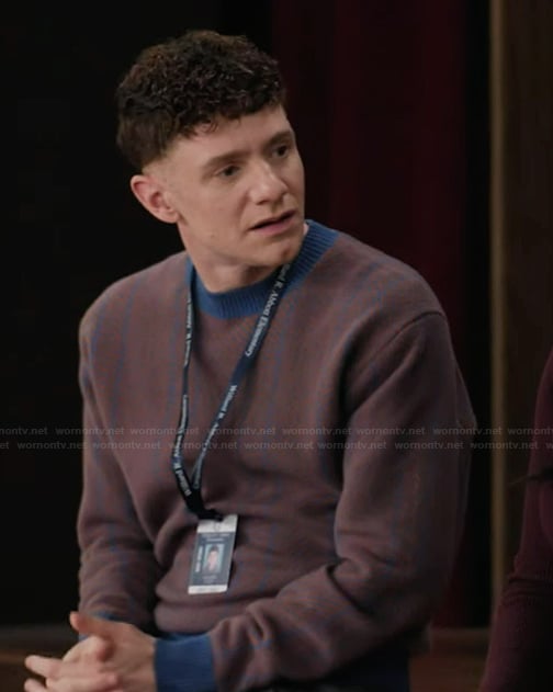 Jacob's printed crew neck sweater on Abbott Elementary