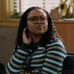 Janine’s blue striped cardigan on Abbott Elementary