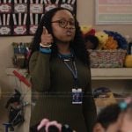 Janine's green ribbed dress on Abbott Elementary