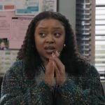 Janine’s teal speckled cardigan on Abbott Elementary