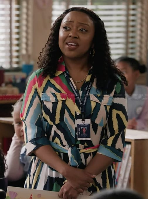 Janine's abstract print dress on Abbott Elementary