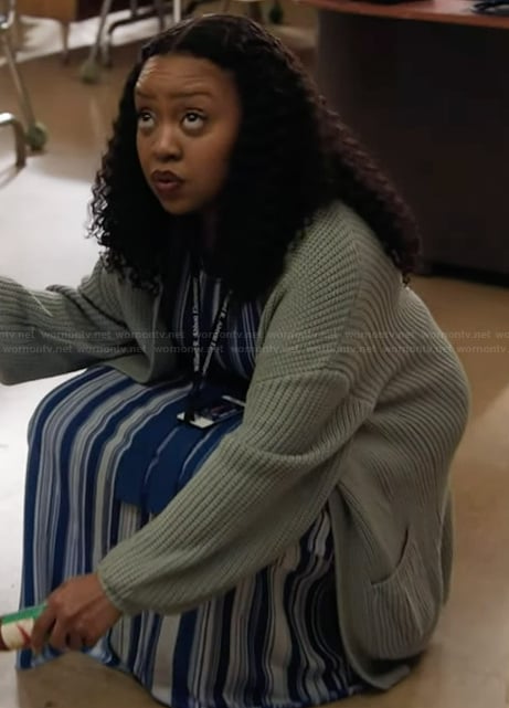 Janine's blue striped dress on Abbott Elementary