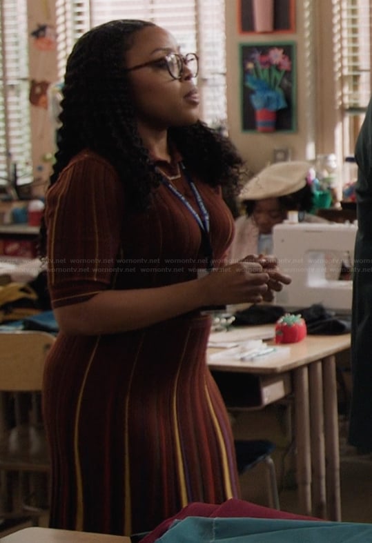 Janine’s stripe ribbed shirtdress on Abbott Elementary