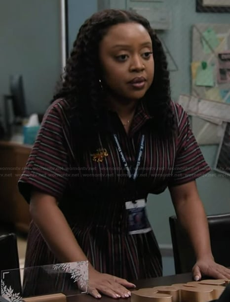 Janine's striped shirtdress on Abbott Elementary