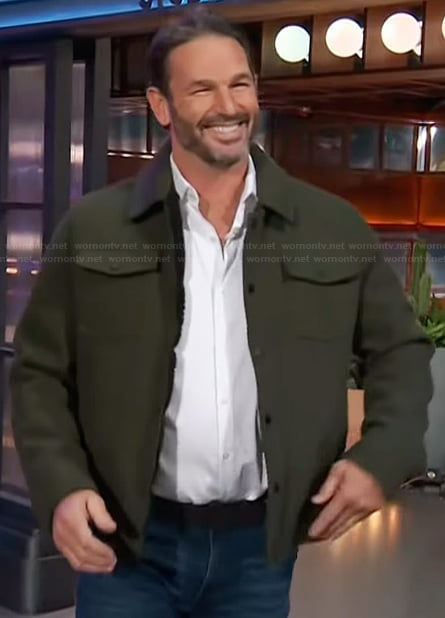 Jason Chambers’s green ribbed jacket on The Kelly Clarkson Show