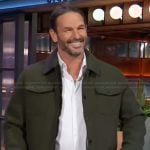 Jason Chambers’s green ribbed jacket on The Kelly Clarkson Show