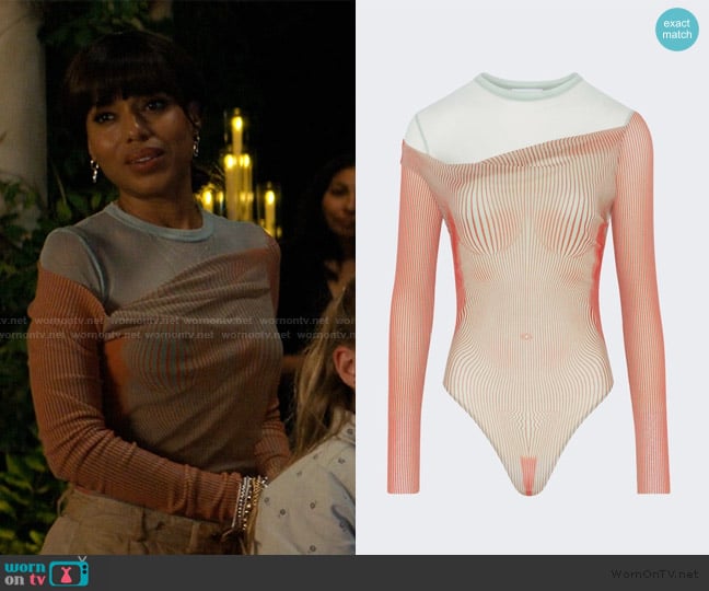 Jean Paul Gaultier Double Layer Pinstripe Body Morphing Bodysuit Mint And Coral worn by Eleanor (Kerry Washington) on Imperfect Women