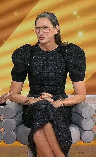 Jenna Lyons's black puff sleeve tweed dress on Today