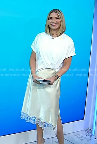 Jenna's white tee and yellow satin skirt on Today