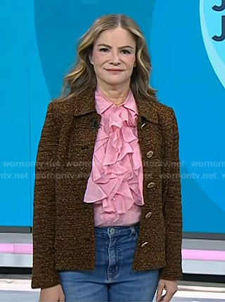 Jennifer Jason Leigh’s pink ruffled blouse on Today