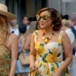 Jennifer’s yellow rose print mini dress on The Real Housewives of Beverly Hills