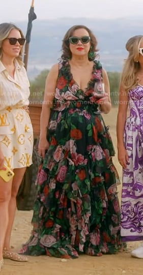 Jennifer's rose print tiered maxi dress on The Real Housewives of Beverly Hills