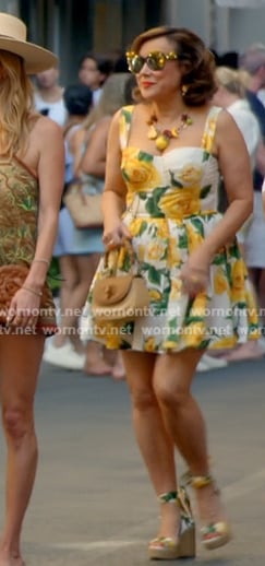 Jennifer's yellow rose print mini dress on The Real Housewives of Beverly Hills